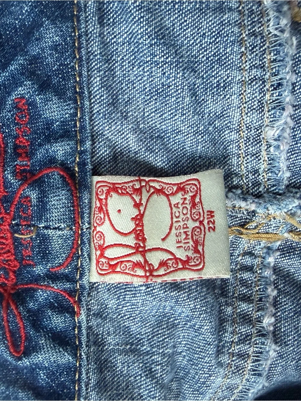 Jessica Simpson Washed Blue Denim Mini Skirt with Frayed Hem - Picture 6 of 6